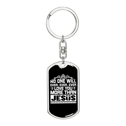 More Than Jesus White Keychain Stainless Steel or 18k Gold Dog Tag Keyring-Express Your Love Gifts