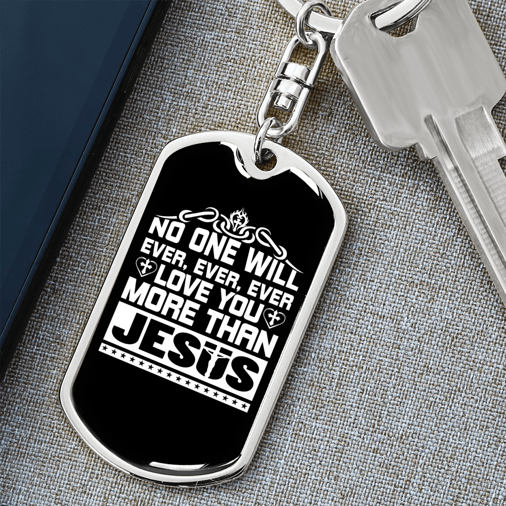 More Than Jesus White Keychain Stainless Steel or 18k Gold Dog Tag Keyring-Express Your Love Gifts