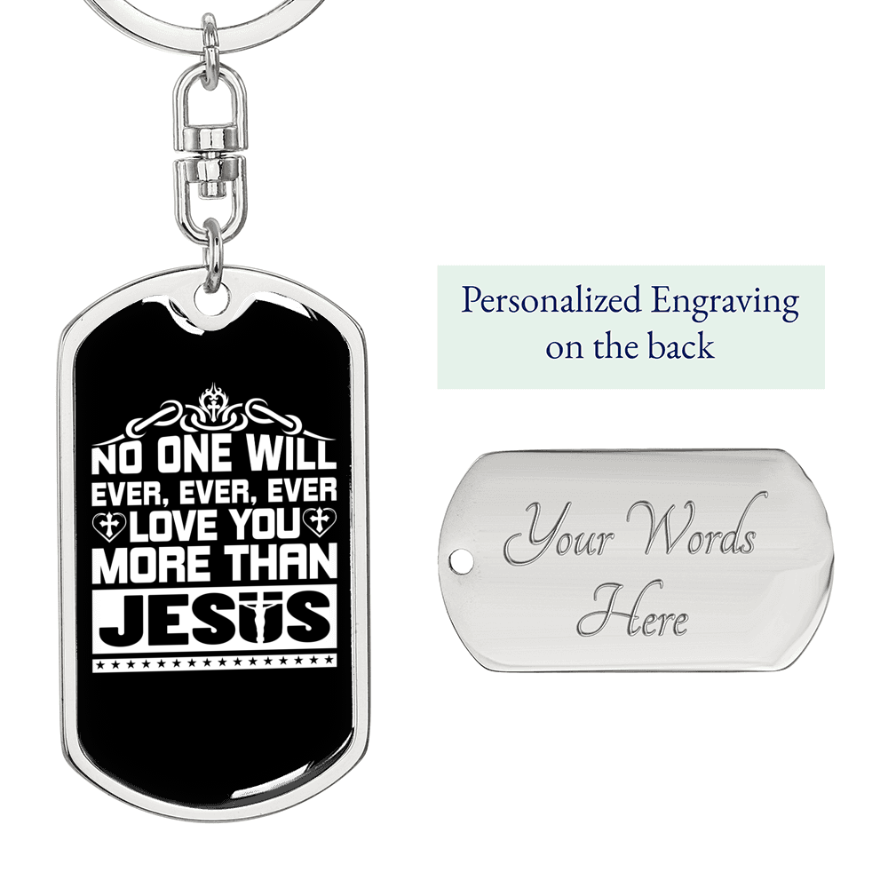 More Than Jesus White Keychain Stainless Steel or 18k Gold Dog Tag Keyring-Express Your Love Gifts