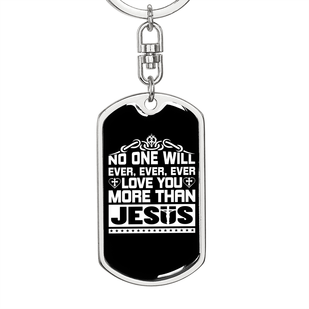 More Than Jesus White Keychain Stainless Steel or 18k Gold Dog Tag Keyring-Express Your Love Gifts