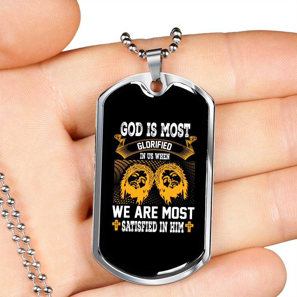 Most Glorified Christian Necklace Stainless Steel or 18k Gold Dog Tag 24" Chain-Express Your Love Gifts