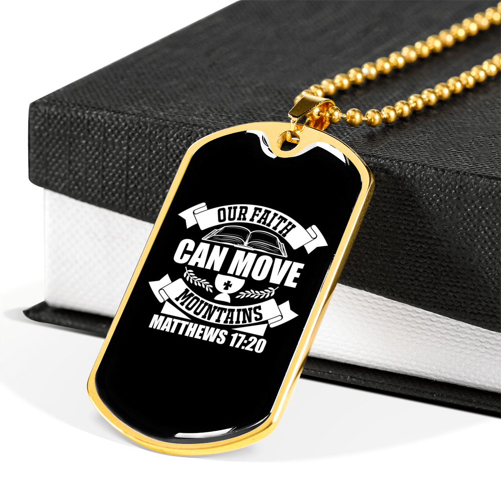 Move Mountains Matthew 17:20 Necklace Stainless Steel or 18k Gold Dog Tag 24" Chain-Express Your Love Gifts