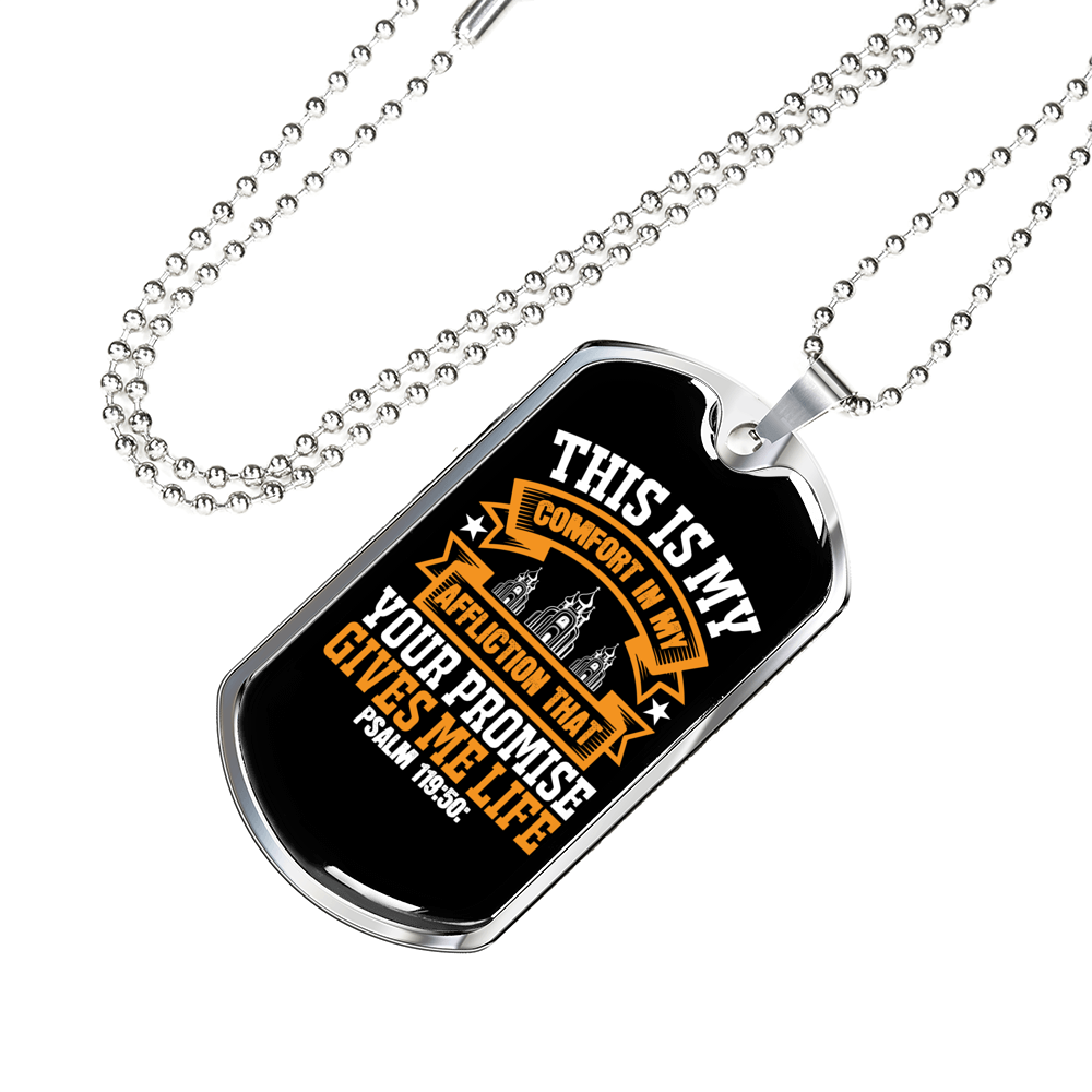 My Comfort In My Affliction Christian Necklace Stainless Steel or 18k Gold Dog Tag 24" Chain-Express Your Love Gifts