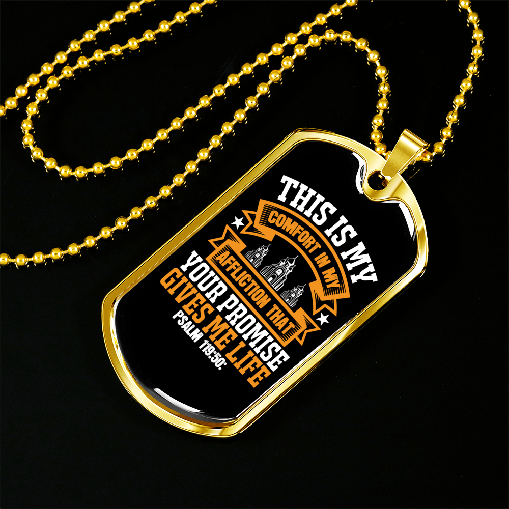 My Comfort In My Affliction Christian Necklace Stainless Steel or 18k Gold Dog Tag 24" Chain-Express Your Love Gifts