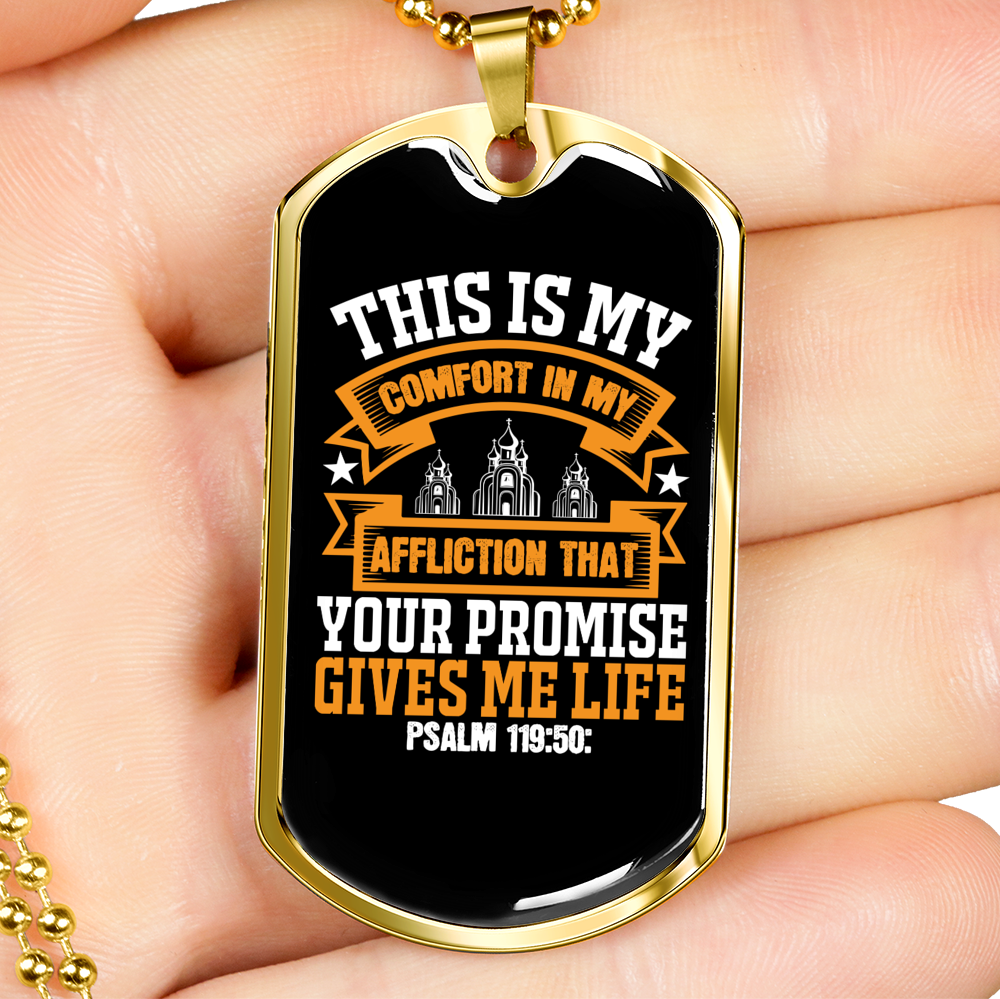 My Comfort In My Affliction Christian Necklace Stainless Steel or 18k Gold Dog Tag 24" Chain-Express Your Love Gifts