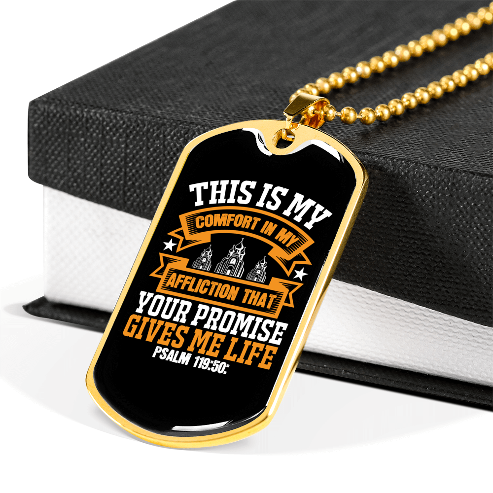 My Comfort In My Affliction Christian Necklace Stainless Steel or 18k Gold Dog Tag 24" Chain-Express Your Love Gifts