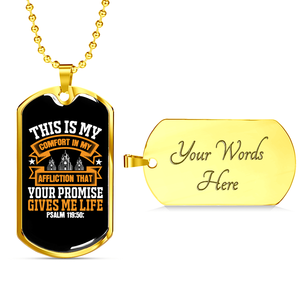 My Comfort In My Affliction Christian Necklace Stainless Steel or 18k Gold Dog Tag 24" Chain-Express Your Love Gifts