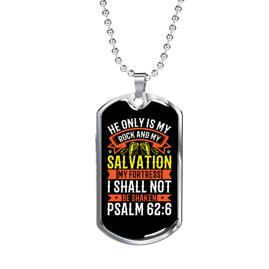 My Fortress My Salvation Psalm 62:6 Necklace Stainless Steel or 18k Gold Dog Tag 24" Chain-Express Your Love Gifts