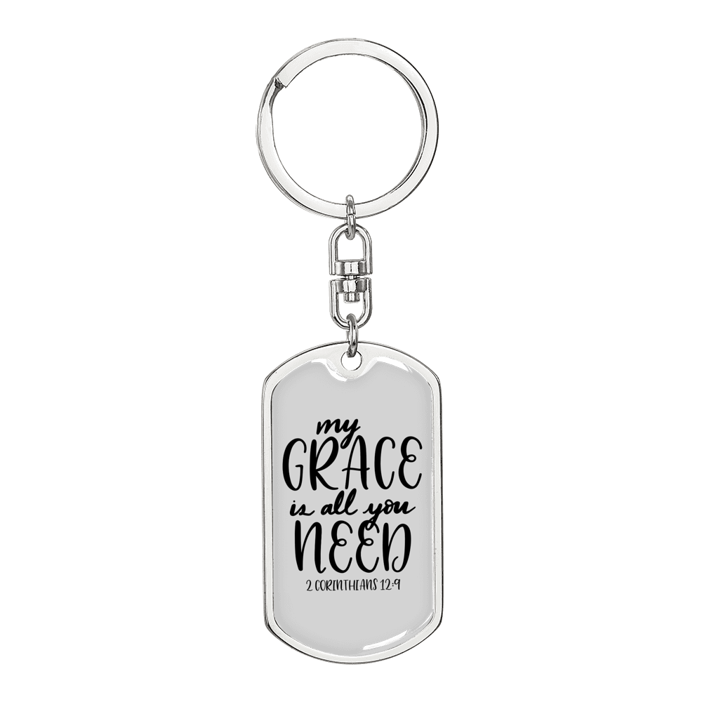 My Grace 2 Corinthians 12:9 Keychain Stainless Steel or 18k Gold Dog Tag Keyring-Express Your Love Gifts