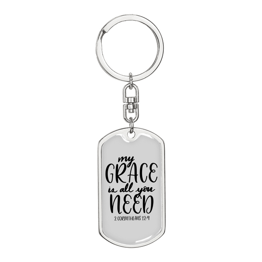 My Grace 2 Corinthians 12:9 Keychain Stainless Steel or 18k Gold Dog Tag Keyring-Express Your Love Gifts