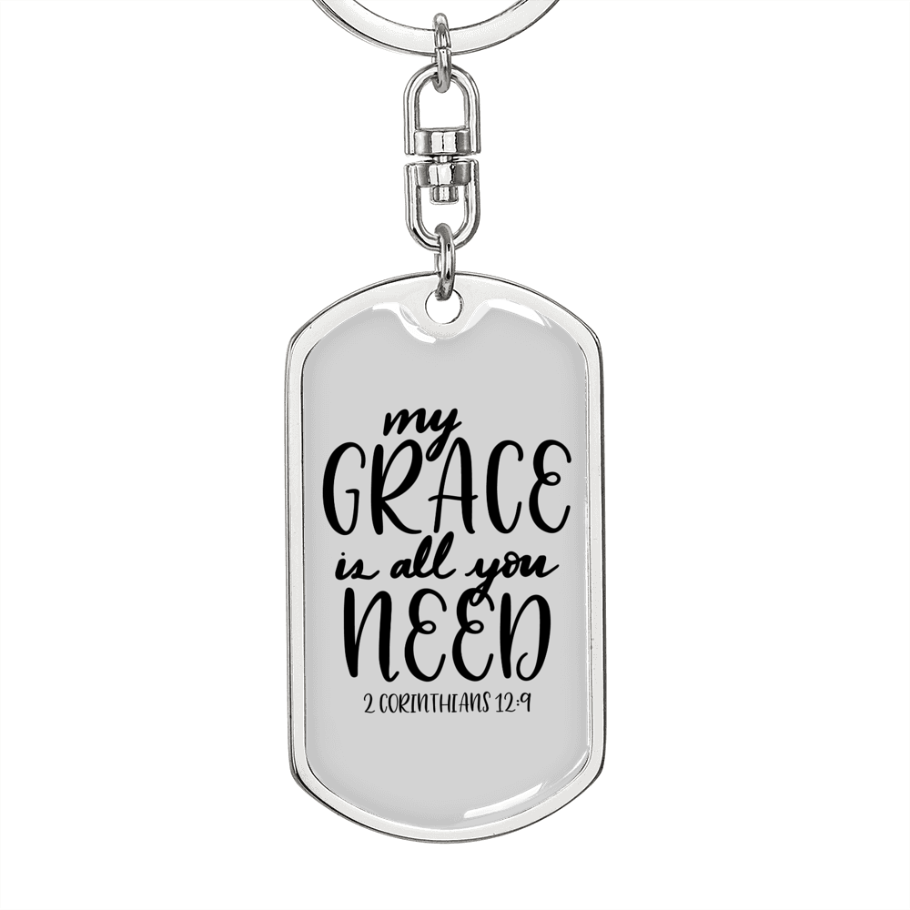 My Grace 2 Corinthians 12:9 Keychain Stainless Steel or 18k Gold Dog Tag Keyring-Express Your Love Gifts