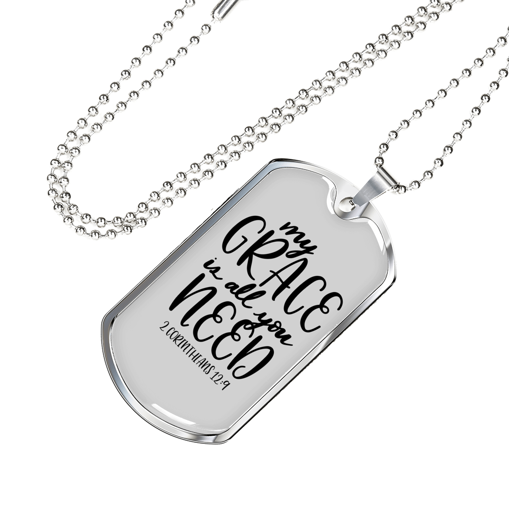 My Grace All You Need Christian Necklace Stainless Steel or 18k Gold Dog Tag 24" Chain-Express Your Love Gifts