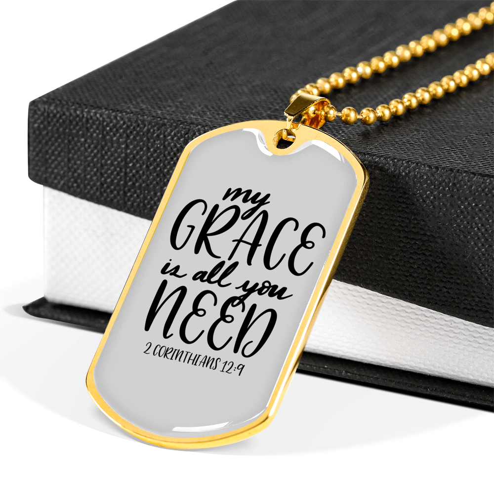 My Grace All You Need Christian Necklace Stainless Steel or 18k Gold Dog Tag 24" Chain-Express Your Love Gifts