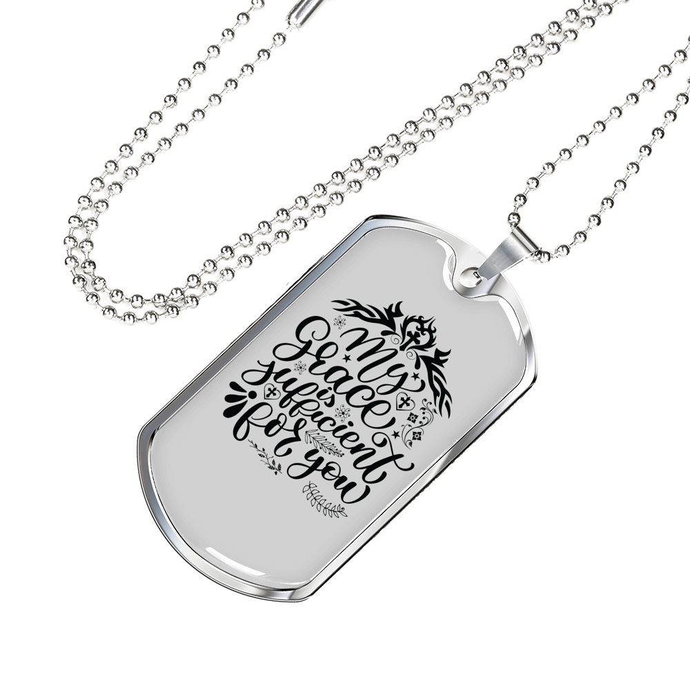 My Grace Is Sufficient Christian Necklace Stainless Steel or 18k Gold Dog Tag 24" Chain-Express Your Love Gifts