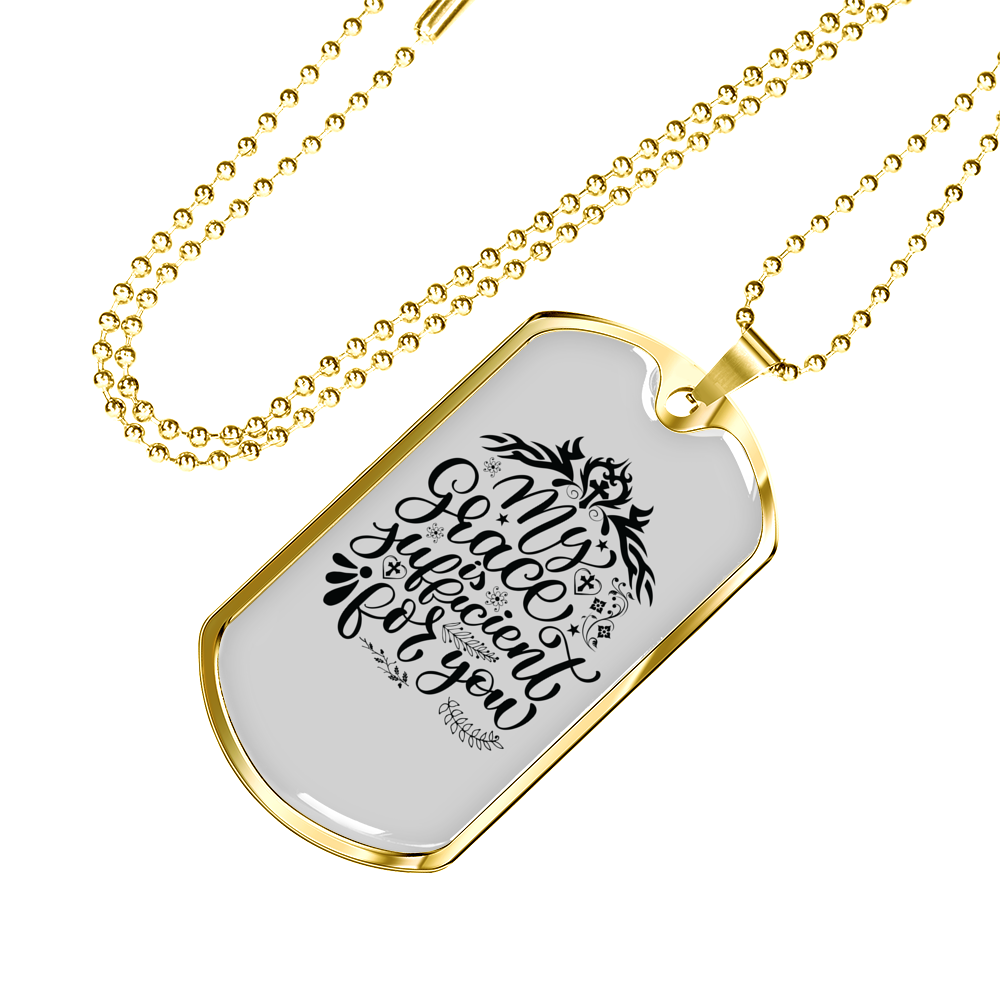My Grace Is Sufficient Christian Necklace Stainless Steel or 18k Gold Dog Tag 24" Chain-Express Your Love Gifts