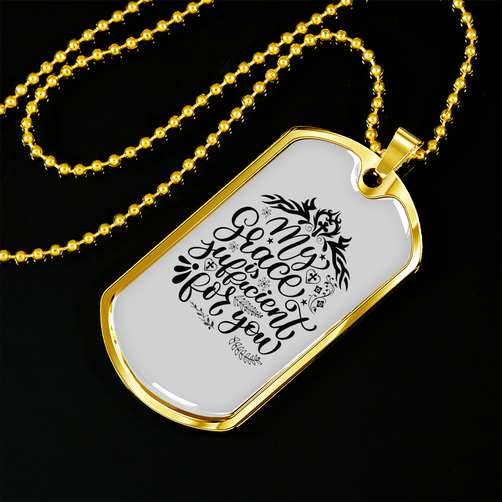 My Grace Is Sufficient Christian Necklace Stainless Steel or 18k Gold Dog Tag 24" Chain-Express Your Love Gifts
