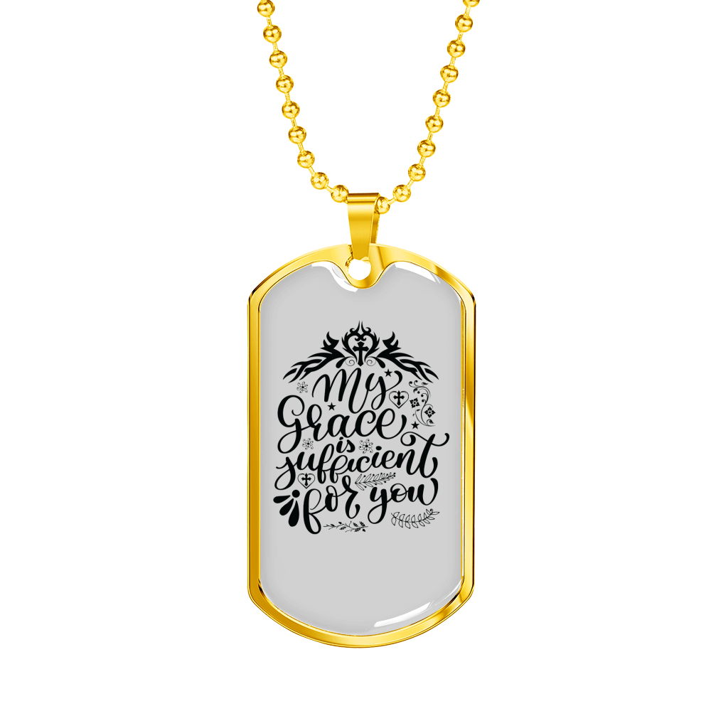 My Grace Is Sufficient Christian Necklace Stainless Steel or 18k Gold Dog Tag 24" Chain-Express Your Love Gifts