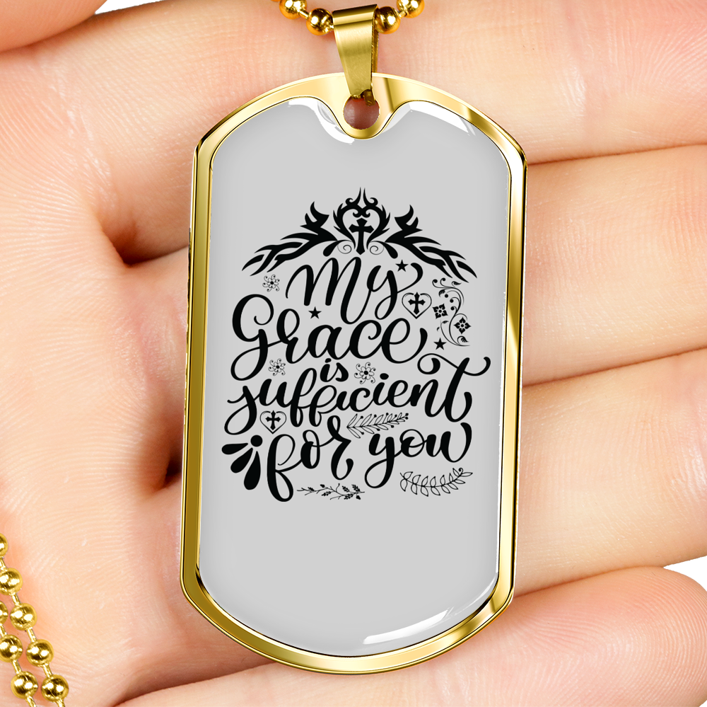 My Grace Is Sufficient Christian Necklace Stainless Steel or 18k Gold Dog Tag 24" Chain-Express Your Love Gifts