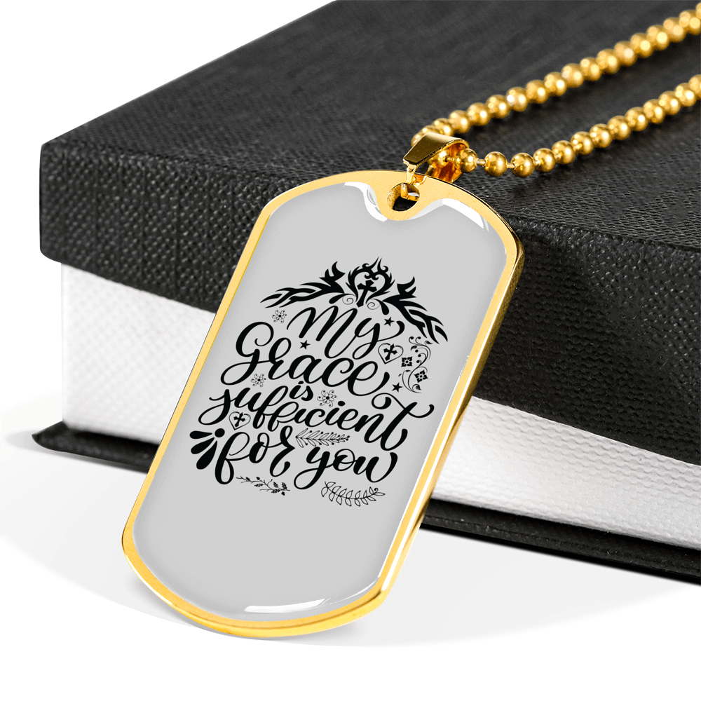 My Grace Is Sufficient Christian Necklace Stainless Steel or 18k Gold Dog Tag 24" Chain-Express Your Love Gifts