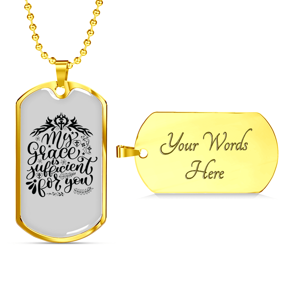 My Grace Is Sufficient Christian Necklace Stainless Steel or 18k Gold Dog Tag 24" Chain-Express Your Love Gifts