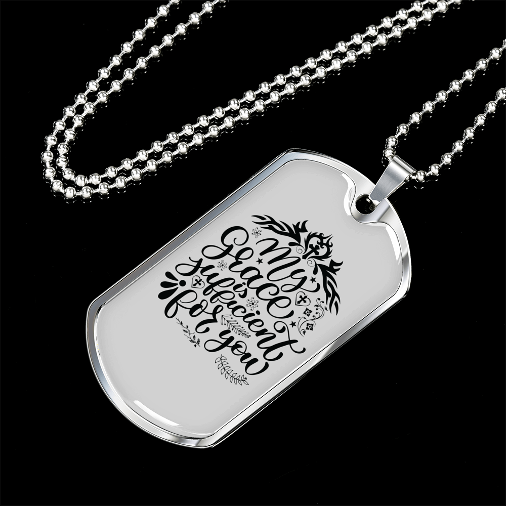 My Grace Is Sufficient Christian Necklace Stainless Steel or 18k Gold Dog Tag 24" Chain-Express Your Love Gifts