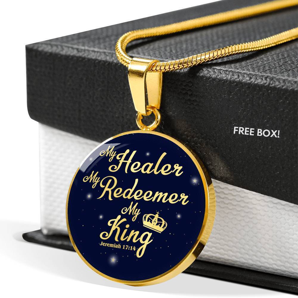 My Healer Redeemer And King Jeremiah 17:14 Circle Pendant 18k Gold 18-22" - Express Your Love Gifts