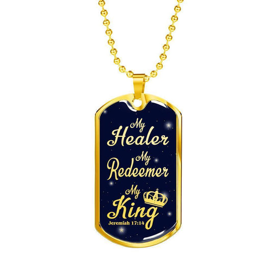 My Healer Redeemer Jeremiah Necklace Stainless Steel or 18k Gold Dog Tag 24" - Express Your Love Gifts