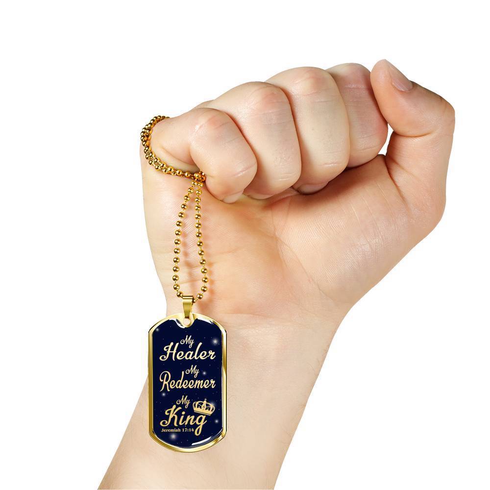 My Healer Redeemer Jeremiah Necklace Stainless Steel or 18k Gold Dog Tag 24" - Express Your Love Gifts
