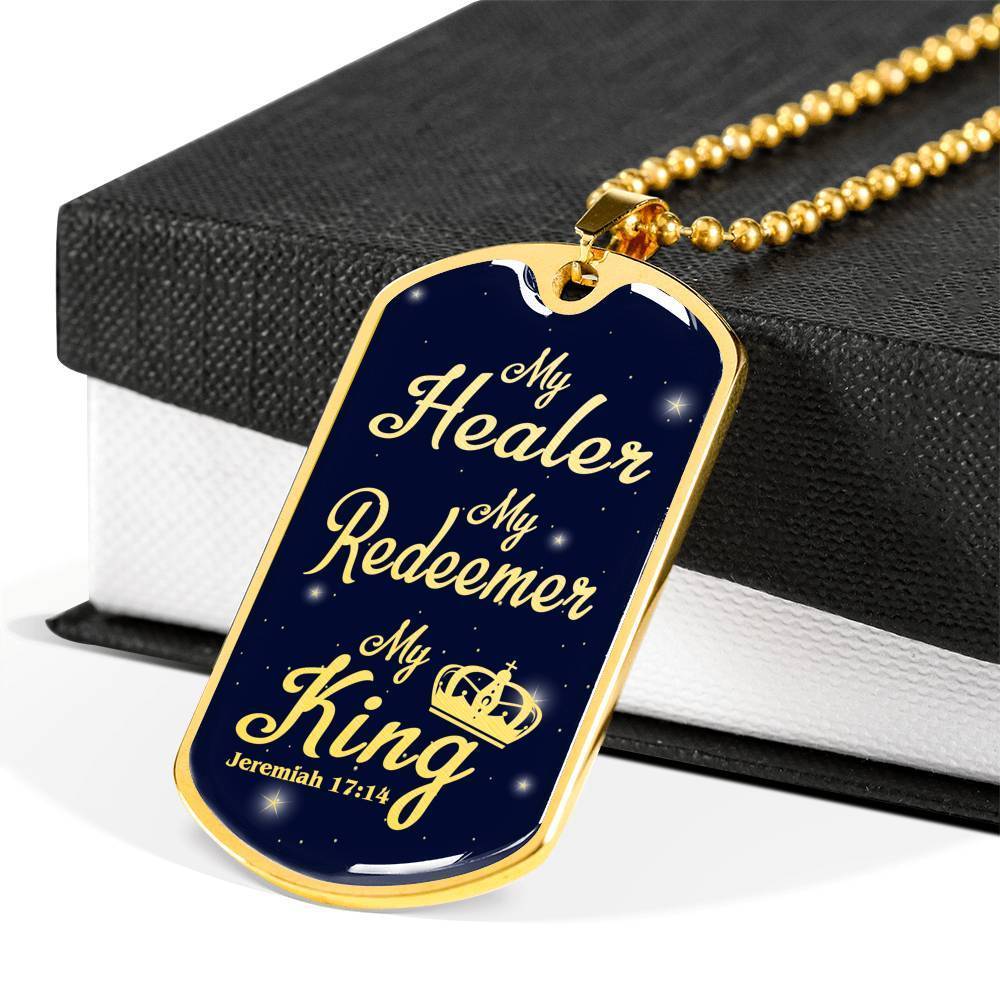 My Healer Redeemer Jeremiah Necklace Stainless Steel or 18k Gold Dog Tag 24" - Express Your Love Gifts