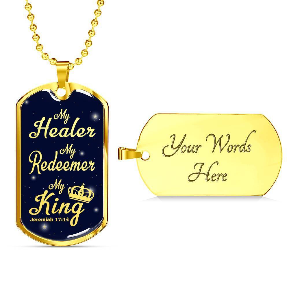 My Healer Redeemer Jeremiah Necklace Stainless Steel or 18k Gold Dog Tag 24" - Express Your Love Gifts