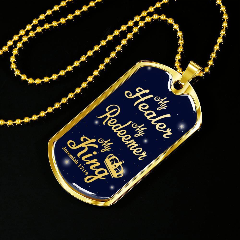 My Healer Redeemer Jeremiah Necklace Stainless Steel or 18k Gold Dog Tag 24" - Express Your Love Gifts