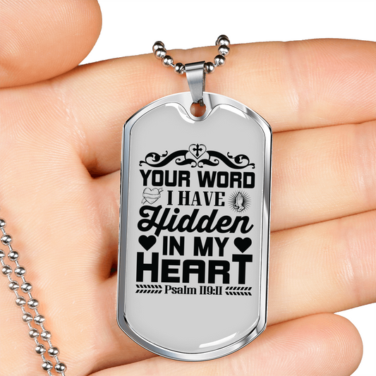 My Heart Christian Necklace Stainless Steel or 18k Gold Dog Tag 24" Chain-Express Your Love Gifts