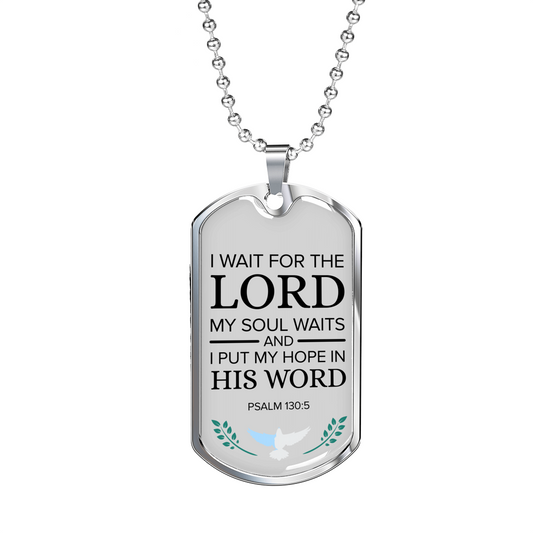 My Hope Is His Word Psalm Necklace Stainless Steel or 18k Gold Dog Tag 24" Chain-Express Your Love Gifts