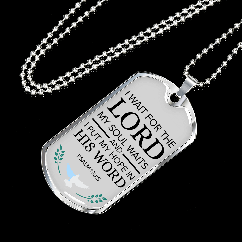 My Hope Is His Word Psalm Necklace Stainless Steel or 18k Gold Dog Tag 24" Chain-Express Your Love Gifts