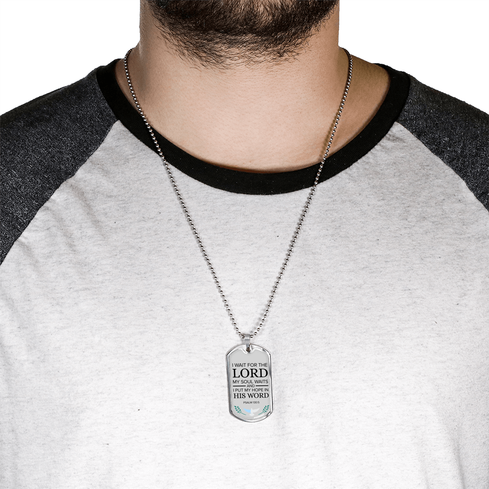 My Hope Is His Word Psalm Necklace Stainless Steel or 18k Gold Dog Tag 24" Chain-Express Your Love Gifts