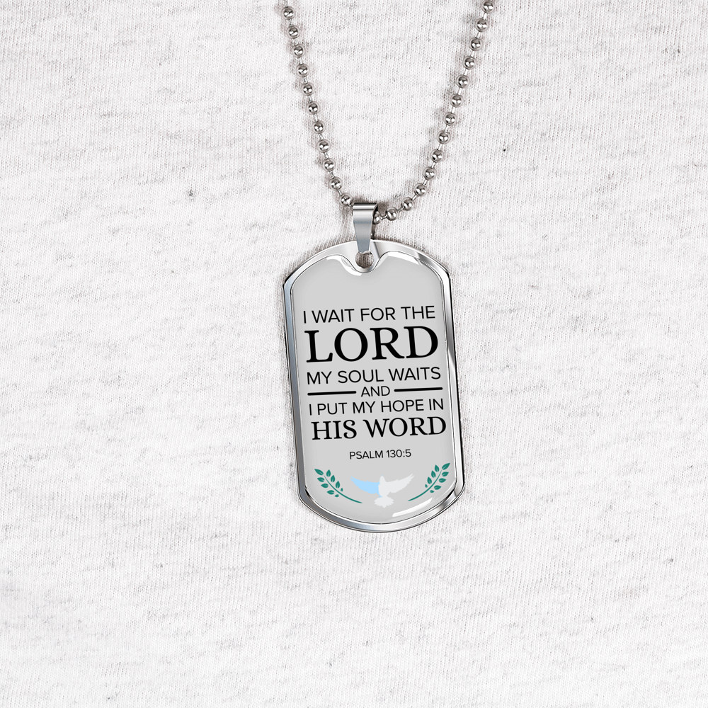 My Hope Is His Word Psalm Necklace Stainless Steel or 18k Gold Dog Tag 24" Chain-Express Your Love Gifts