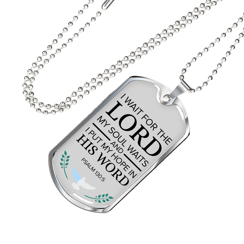 My Hope Is His Word Psalm Necklace Stainless Steel or 18k Gold Dog Tag 24" Chain-Express Your Love Gifts