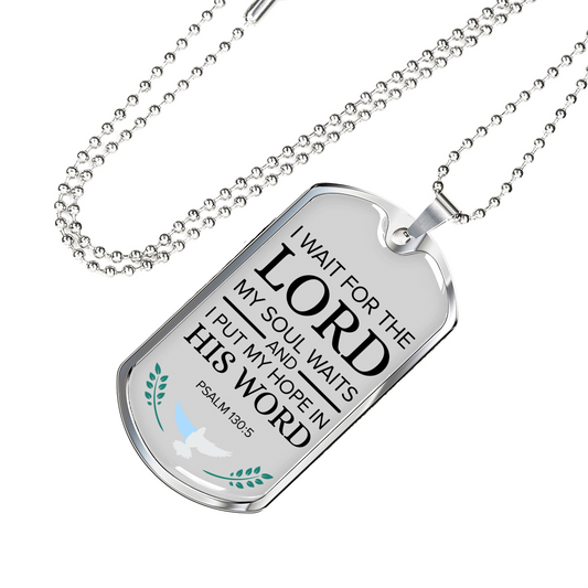 My Hope Is His Word Psalm Necklace Stainless Steel or 18k Gold Dog Tag 24" Chain-Express Your Love Gifts