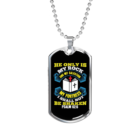 My Rock And My Salvation Psalm 62:6 Necklace Stainless Steel or 18k Gold Dog Tag 24"-Express Your Love Gifts