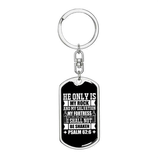 My Salvation My Fortress Psalm 62:6 Keychain Stainless Steel or 18k Gold Dog Tag Keyring-Express Your Love Gifts