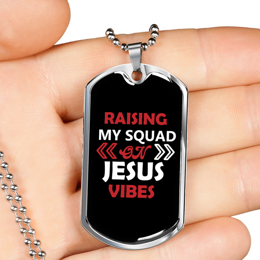 My Squad Jesus Christian Necklace Stainless Steel or 18k Gold Dog Tag 24" Chain-Express Your Love Gifts