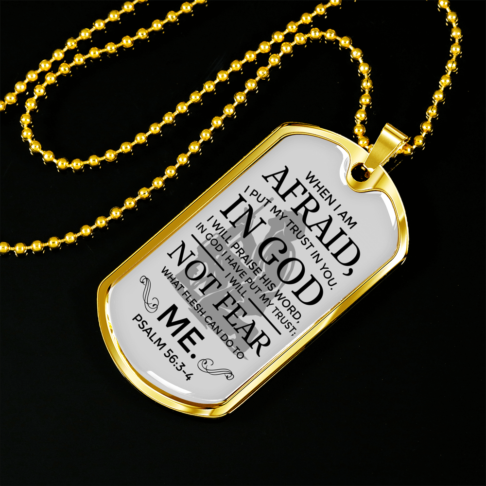 My Trust Is In God Psalm Necklace Stainless Steel or 18k Gold Dog Tag W 24"-Express Your Love Gifts