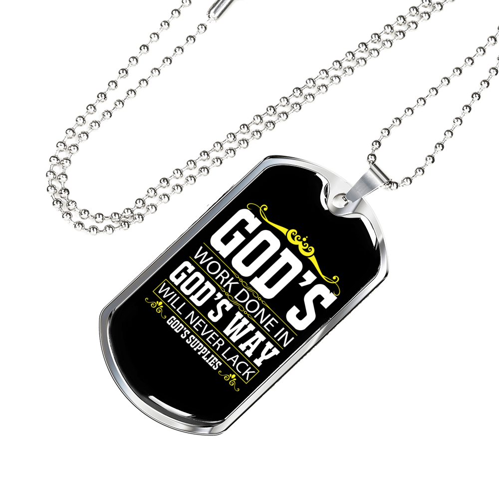 Never Lack God's Supply Christian Necklace Stainless Steel or 18k Gold Dog Tag 24" Chain-Express Your Love Gifts