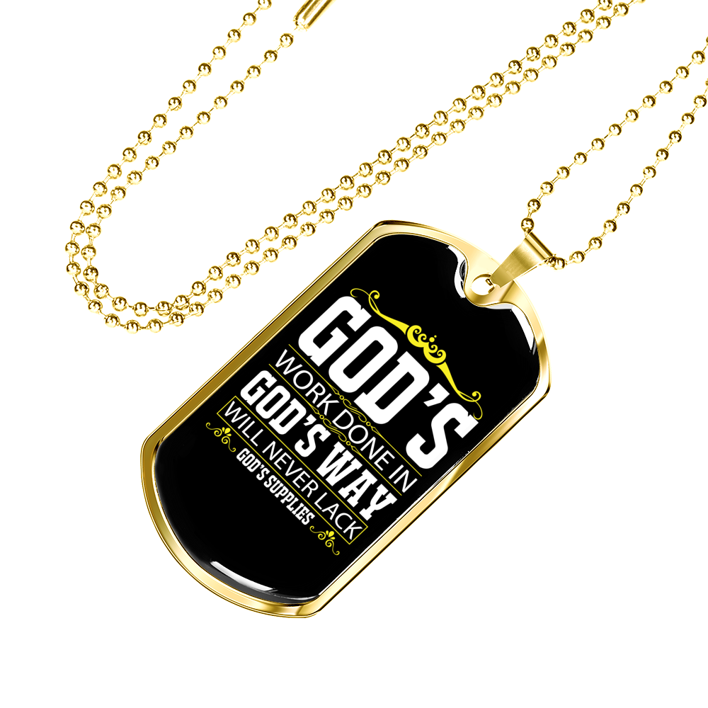 Never Lack God's Supply Christian Necklace Stainless Steel or 18k Gold Dog Tag 24" Chain-Express Your Love Gifts