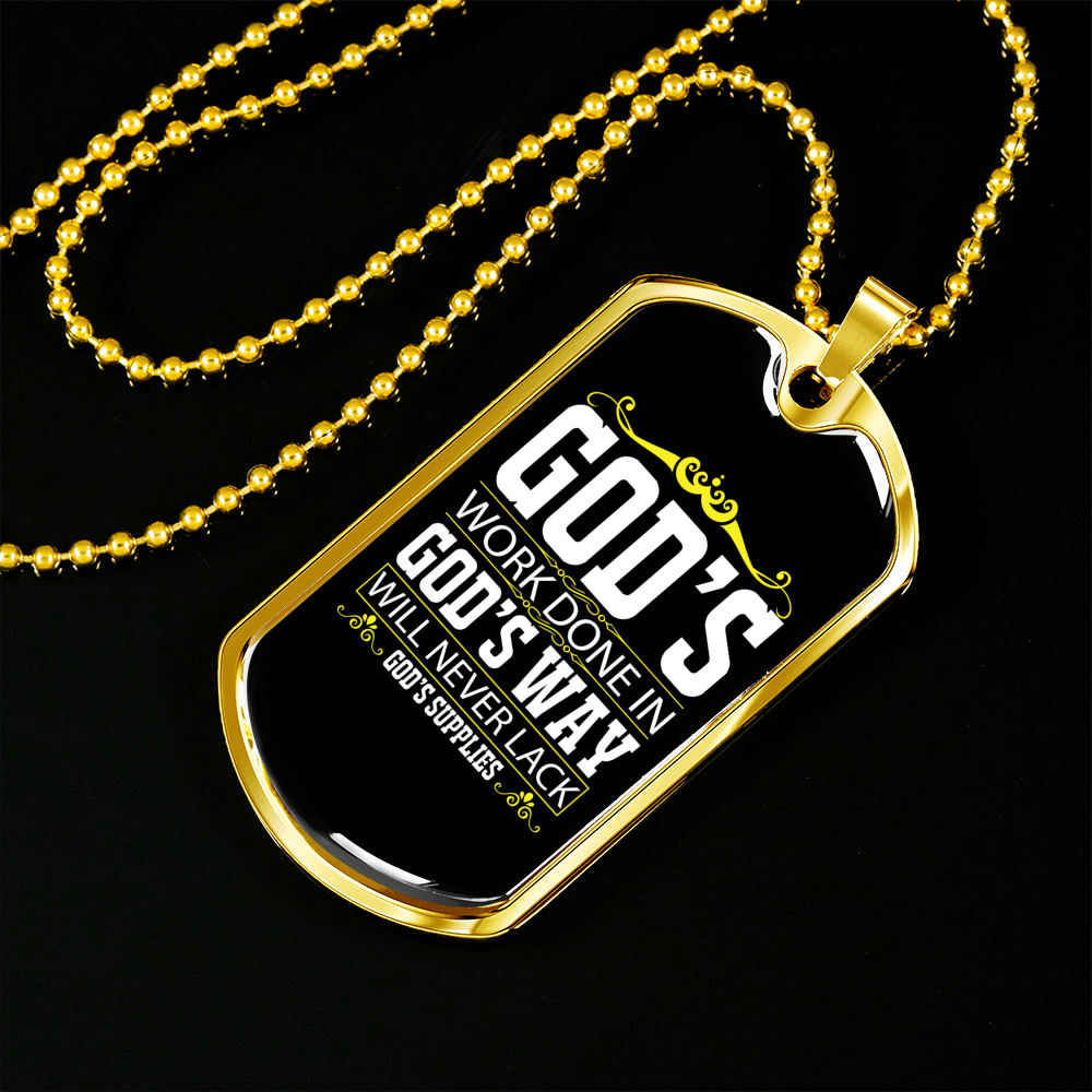 Never Lack God's Supply Christian Necklace Stainless Steel or 18k Gold Dog Tag 24" Chain-Express Your Love Gifts