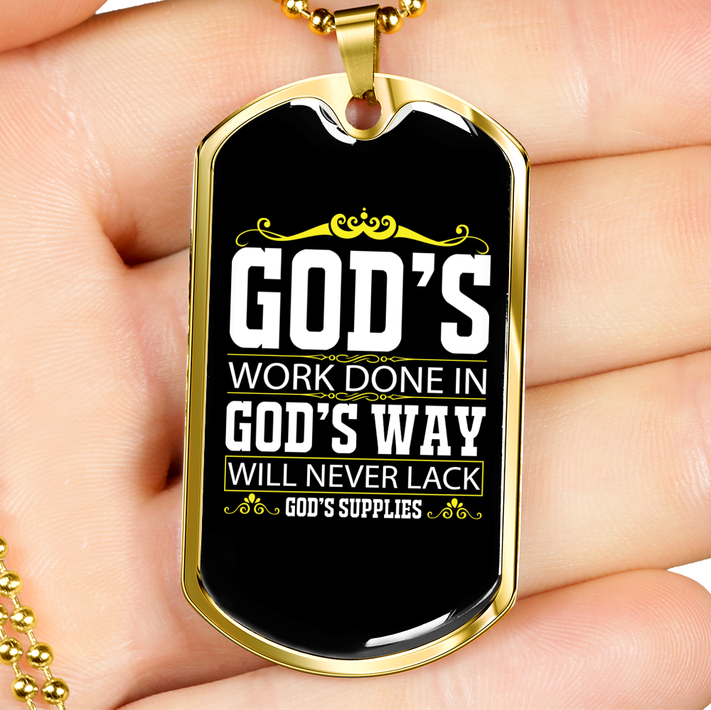 Never Lack God's Supply Christian Necklace Stainless Steel or 18k Gold Dog Tag 24" Chain-Express Your Love Gifts