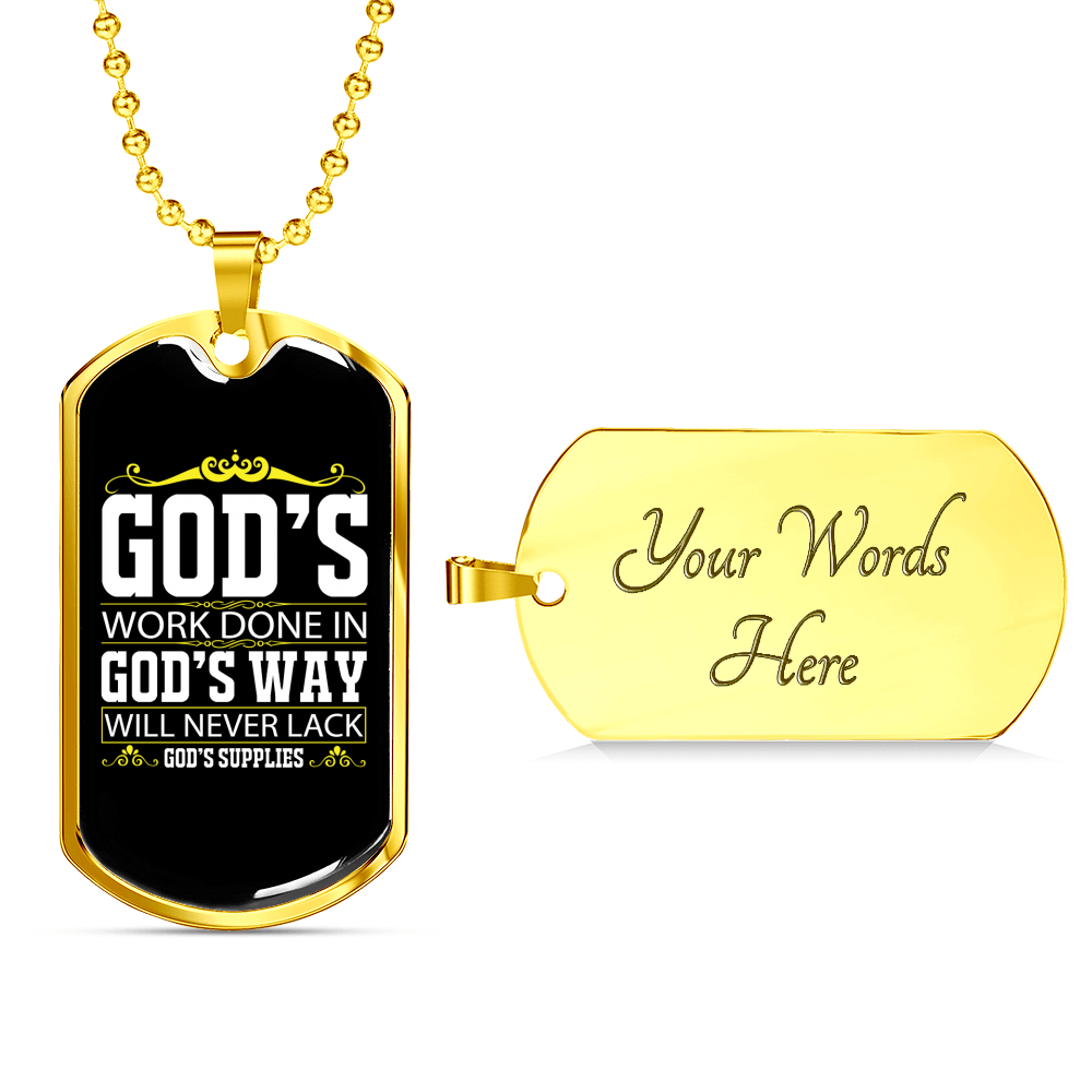 Never Lack God's Supply Christian Necklace Stainless Steel or 18k Gold Dog Tag 24" Chain-Express Your Love Gifts