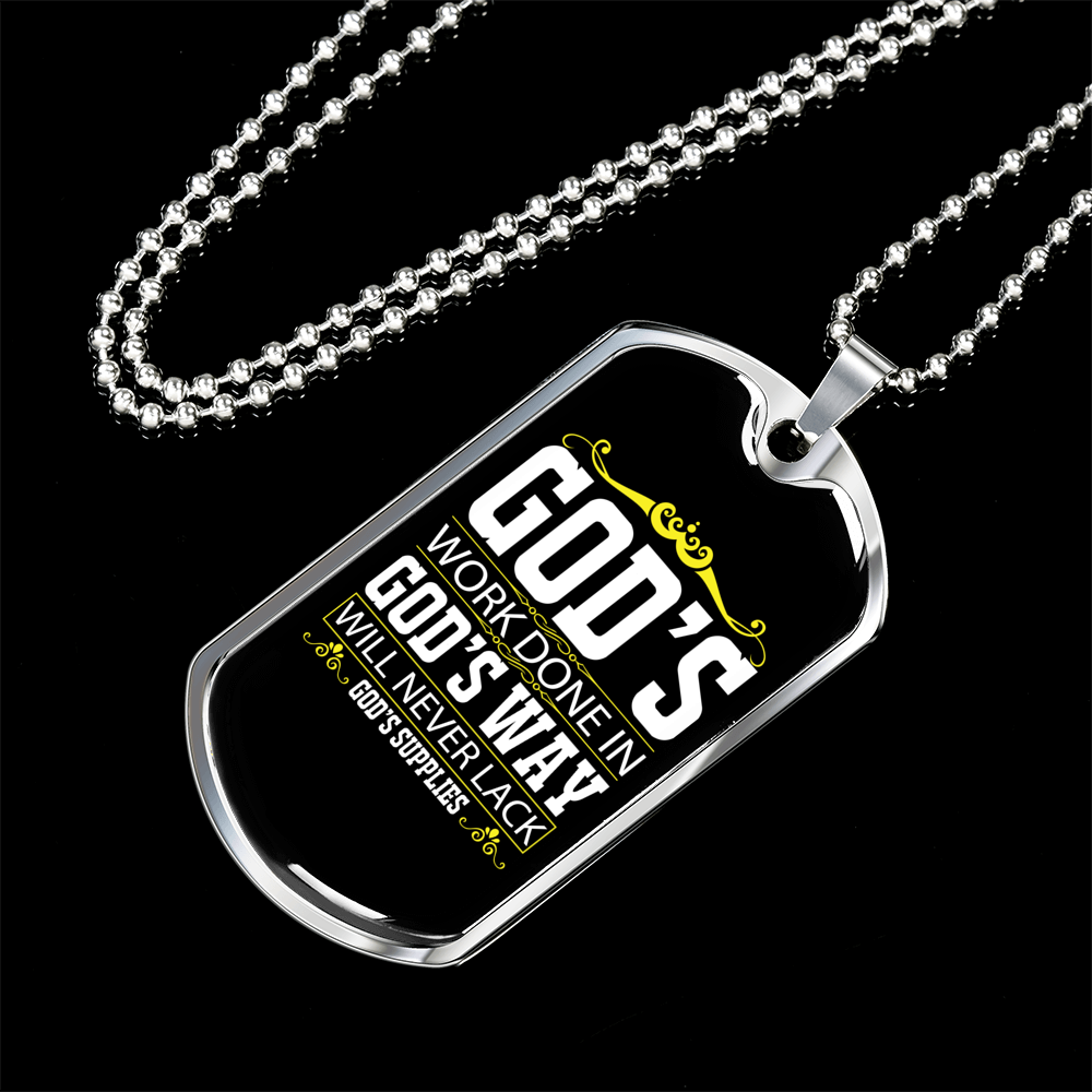 Never Lack God's Supply Christian Necklace Stainless Steel or 18k Gold Dog Tag 24" Chain-Express Your Love Gifts