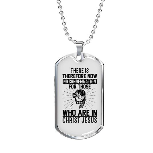 No Condemnation In Christ Christian Necklace Stainless Steel or 18k Gold Dog Tag 24" Chain-Express Your Love Gifts