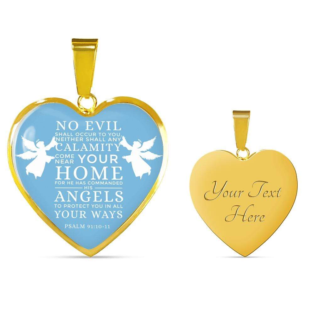 No Evil Psalm 91:1011 Bible Quote Heart Pendant Necklace Stainless Steel or 18k Gold 18-22" - Express Your Love Gifts